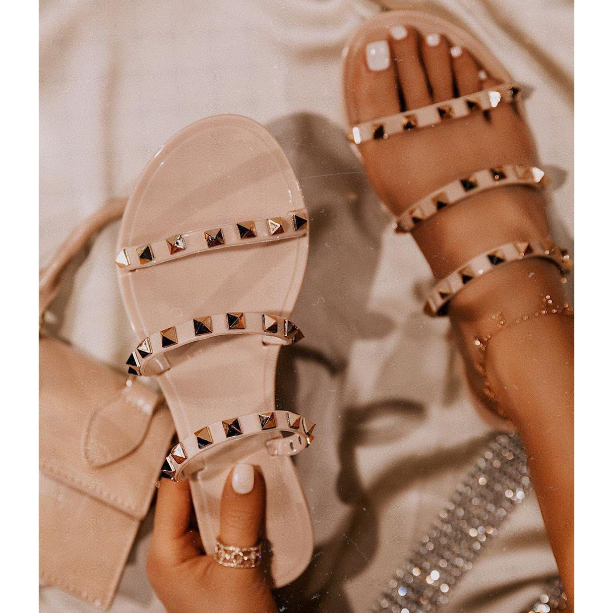 Studded Nude Jelly Mult-strap Sandals