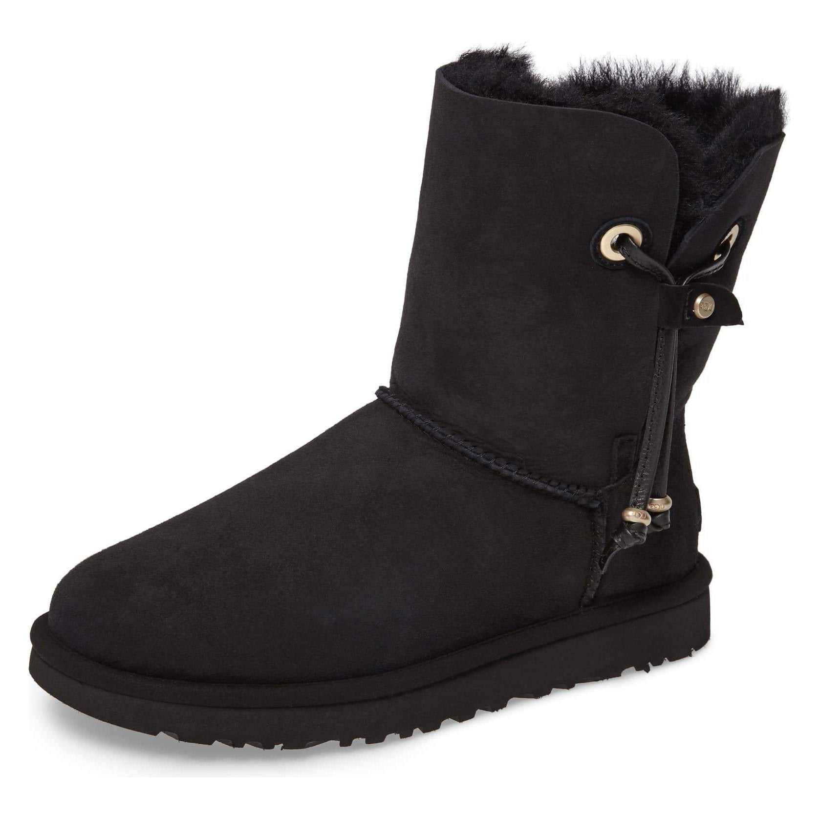 Maia Black Suede Shearling Drawstring Short Boots