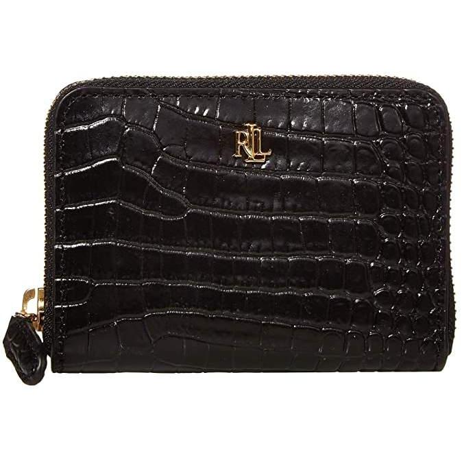 Mini Croc Embossed Small Zip Wallet Black