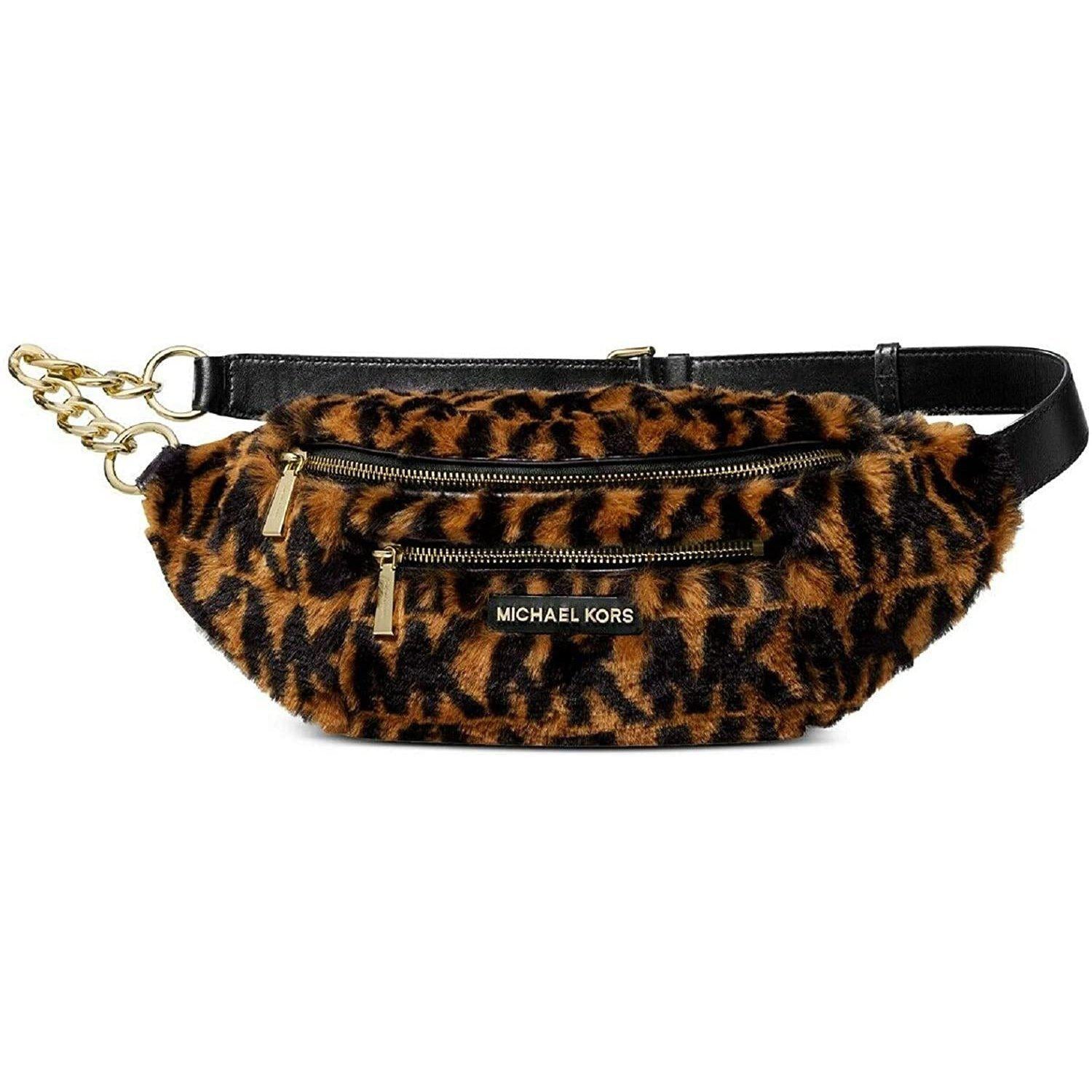 Mott Medium Logo Animal Print Faux Fur Belt Bag