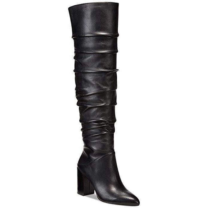Tabithaa Leather Ruched Knee-High Boots