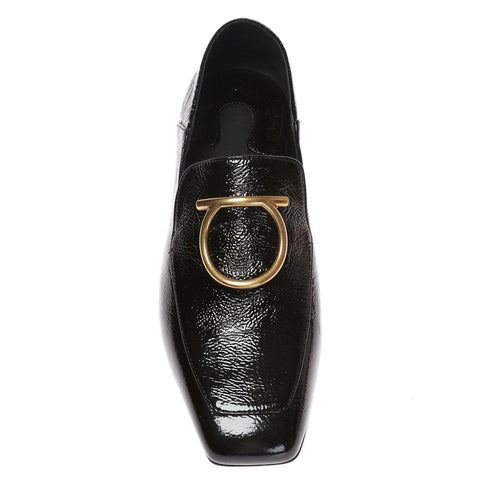 Black Lana Embellished Textured Patent-leather Loafers