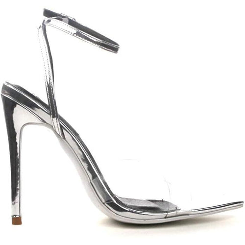 Clear Silver PVC Strappy Heeled Double Cross Sandals