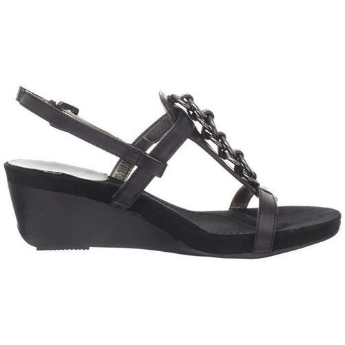 Happy Me Chain Black Leather Wedge Sandals-Shoes-Bandolino-8-ShoeShock