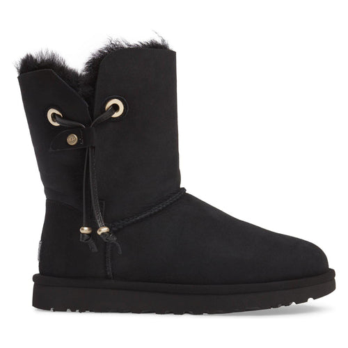 Maia Black Suede Shearling Drawstring Short Boots