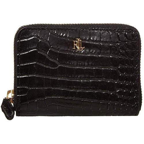 Mini Croc Embossed Small Zip Wallet Black