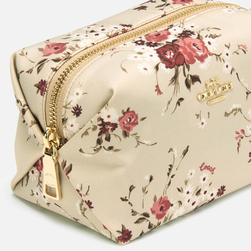 White Beechwood Floral Print Small Nylon Cosmetic Case